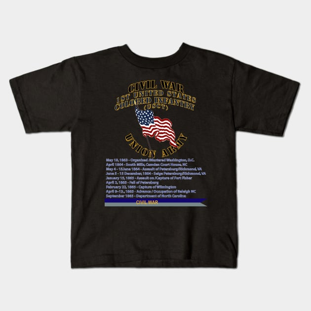 Civil War - 1st United States Colored Infantry (USCT) - USA w Streamer Civil War X 300 Kids T-Shirt by twix123844